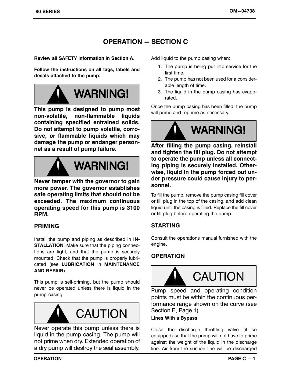 Operation - section c | Gorman-Rupp Pumps 83B52-GX390 1324570 and up User Manual | Page 13 / 29