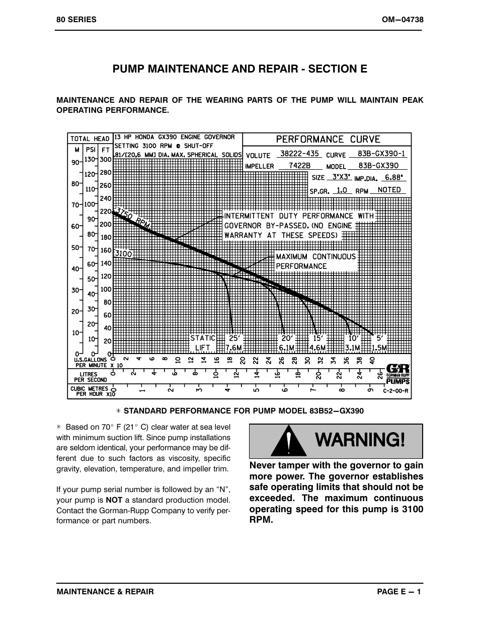 Pump maintenance and repair - section e | Gorman-Rupp Pumps 83B52-GX390 1324570 and up User Manual | Page 19 / 29