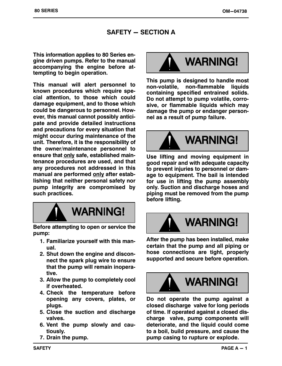 Safety - section a | Gorman-Rupp Pumps 83B52-GX390 1324570 and up User Manual | Page 6 / 29