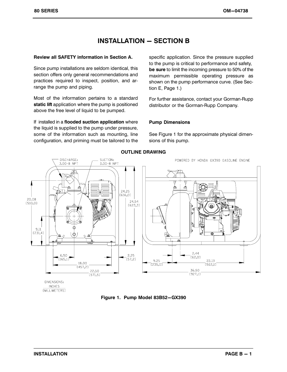 Installation - section b | Gorman-Rupp Pumps 83B52-GX390 1324570 and up User Manual | Page 8 / 29