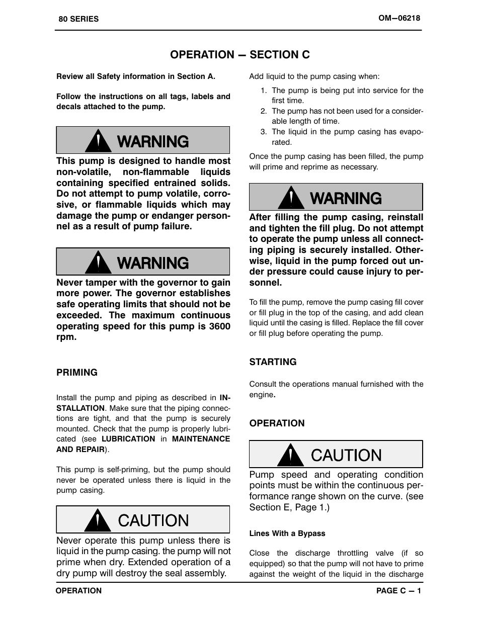 Operation - section c | Gorman-Rupp Pumps 83A2-GX270 1423221 and up User Manual | Page 13 / 29