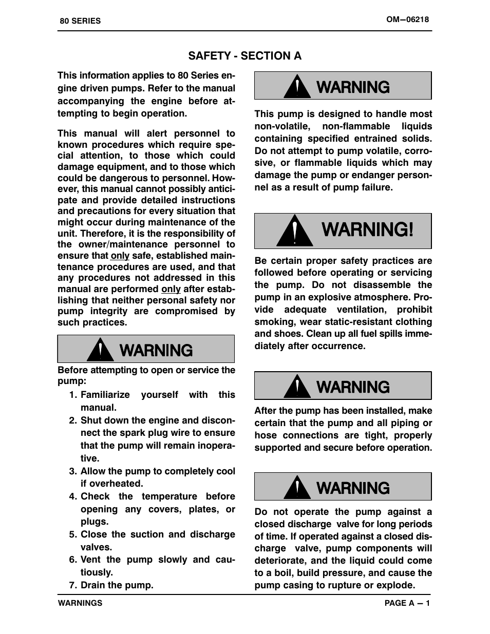 Safety - section a | Gorman-Rupp Pumps 83A2-GX270 1423221 and up User Manual | Page 6 / 29