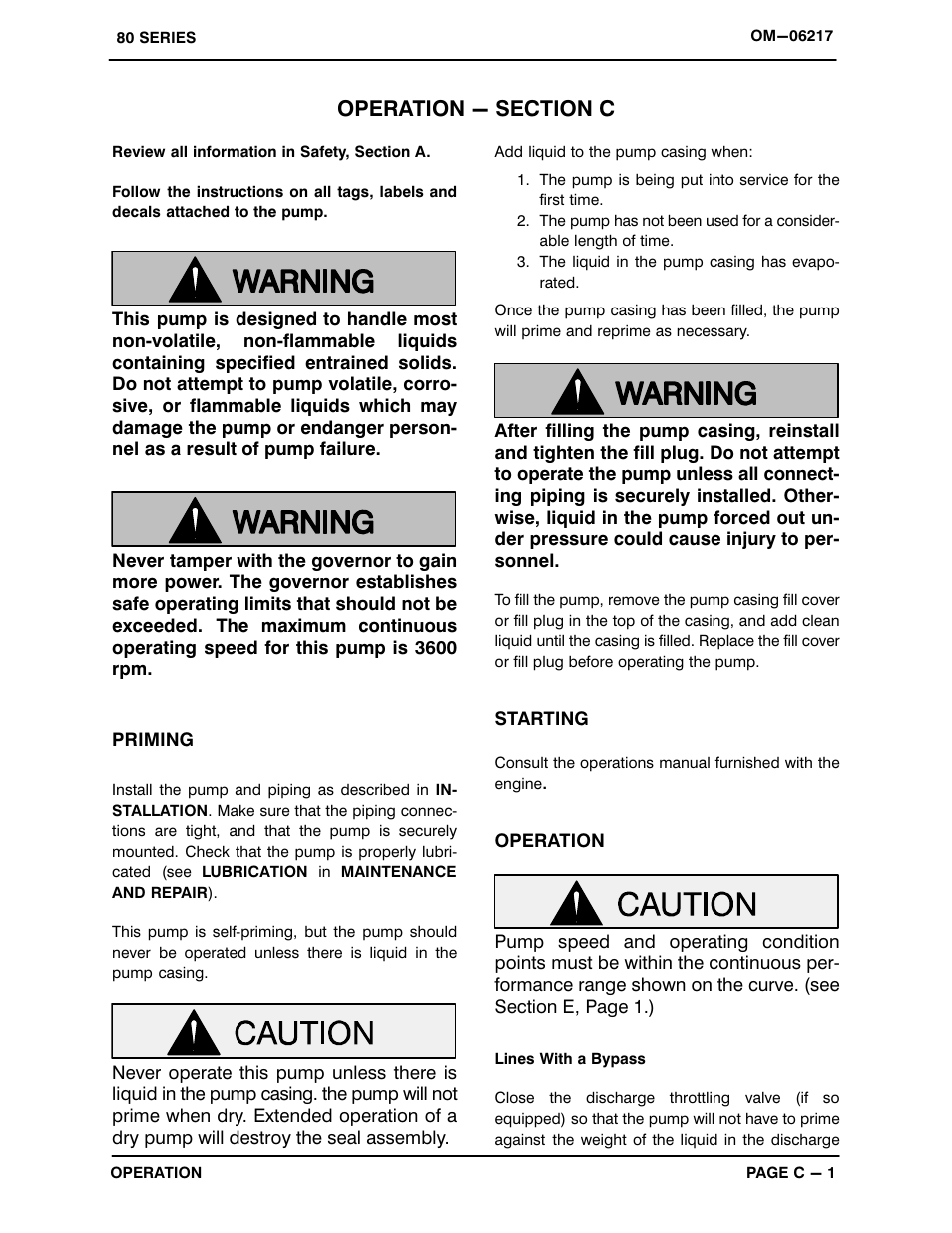 Operation - section c | Gorman-Rupp Pumps 82E2-GX270 1451696 and up User Manual | Page 13 / 29