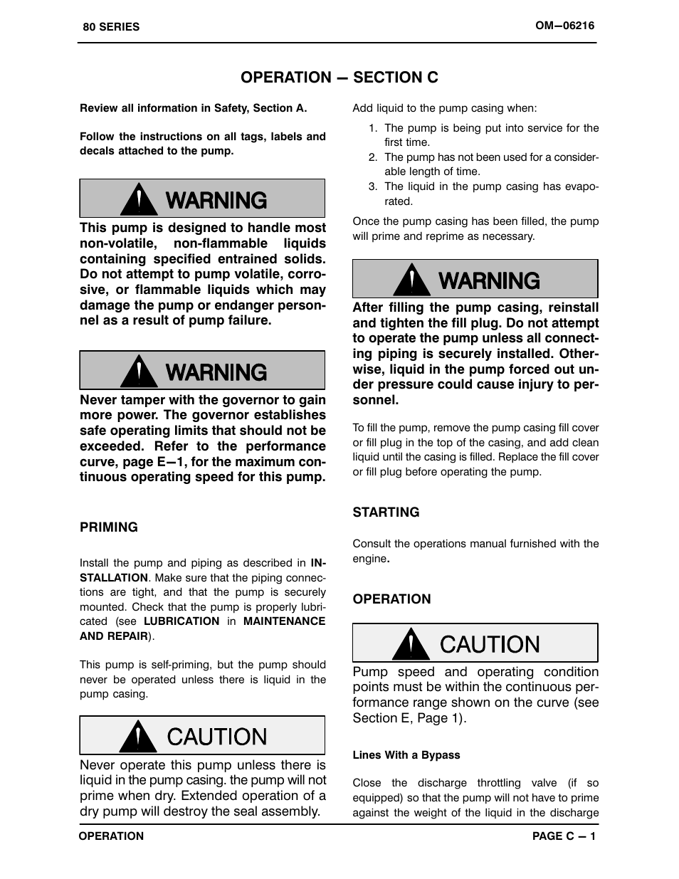 Operation - section c | Gorman-Rupp Pumps 82E-GX270 1501111 and up User Manual | Page 13 / 29