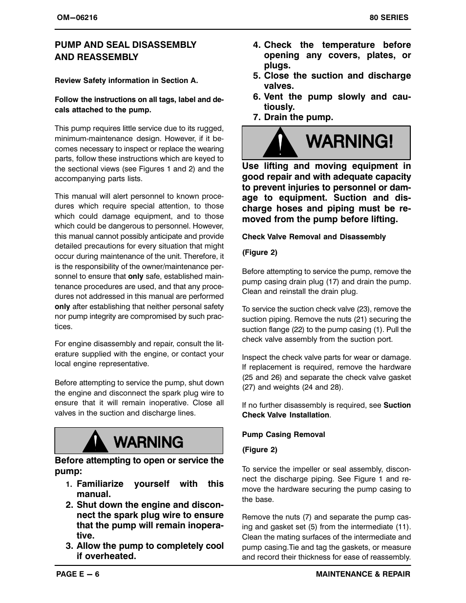 Pump and seal disassemblyand reassembly | Gorman-Rupp Pumps 82E-GX270 1501111 and up User Manual | Page 24 / 29