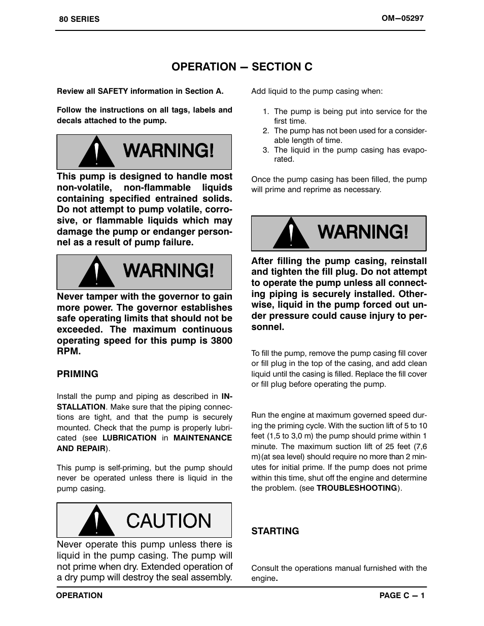 Operation - section c | Gorman-Rupp Pumps 82D1-GX160 1257391 and up User Manual | Page 12 / 27