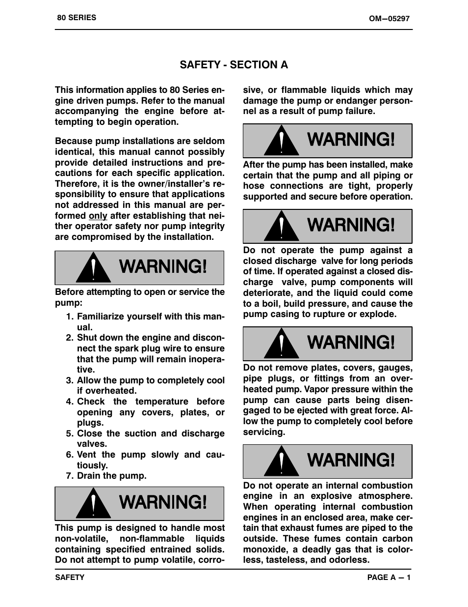 Safety - section a | Gorman-Rupp Pumps 82D1-GX160 1257391 and up User Manual | Page 6 / 27