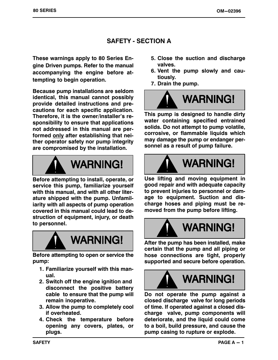 Safety - section a | Gorman-Rupp Pumps 810A2-F5L 1322933 and up User Manual | Page 6 / 33