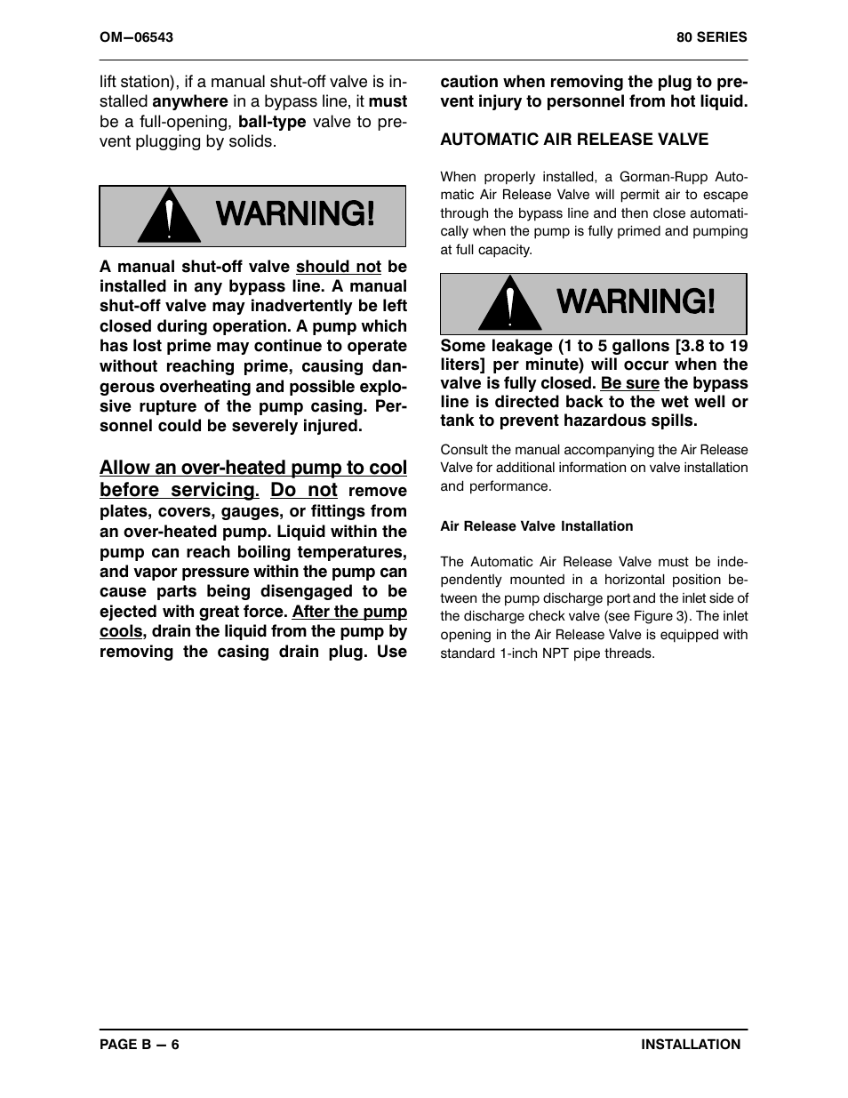 Allow an over‐heated pump to cool before servicing, Do not | Gorman-Rupp Pumps 810A2-4045T 1529947 and up User Manual | Page 13 / 36