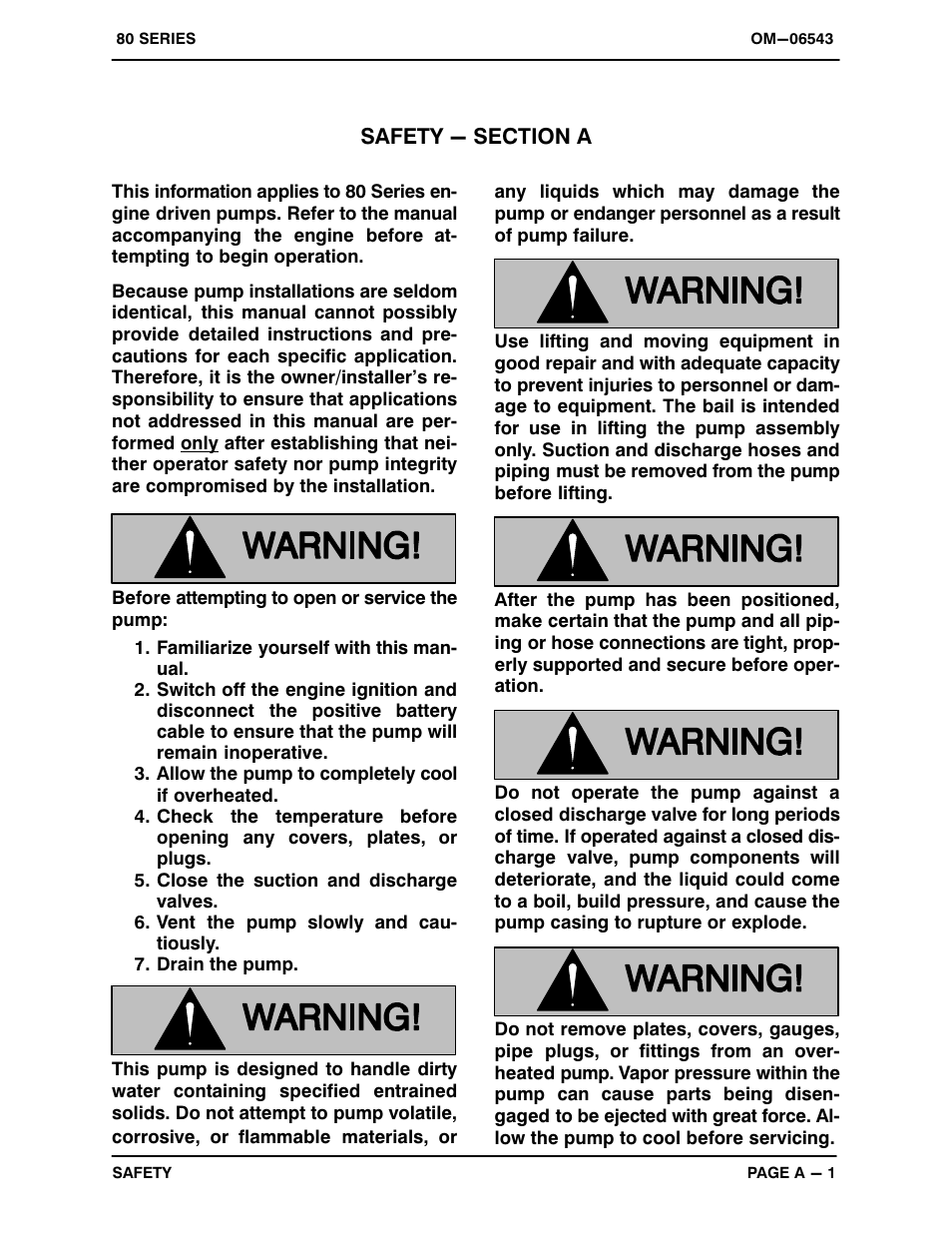 Safety - section a | Gorman-Rupp Pumps 810A2-4045T 1529947 and up User Manual | Page 6 / 36