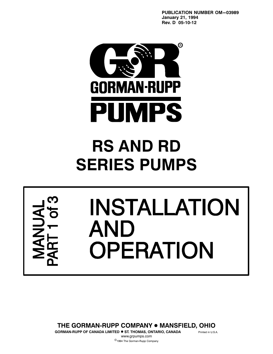 Gorman-Rupp Pumps RD2A31-BAR All serial numbers User Manual | 21 pages