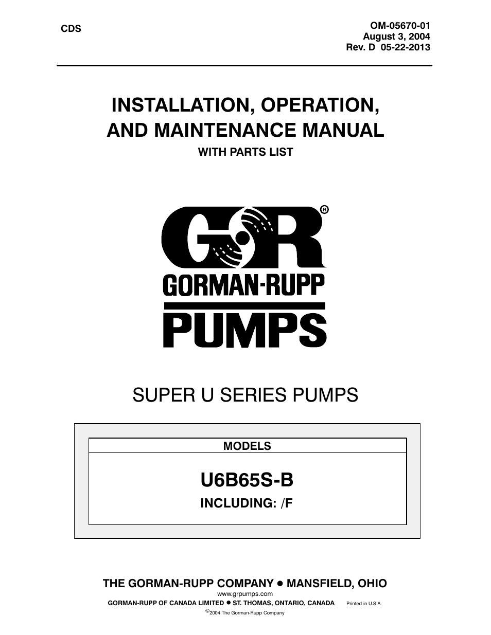 Gorman-Rupp Pumps U6B65S-B 1289655 and up User Manual | 40 pages