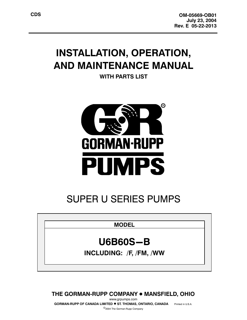 Gorman-Rupp Pumps U6B60S-B 1289612 and up User Manual | 41 pages