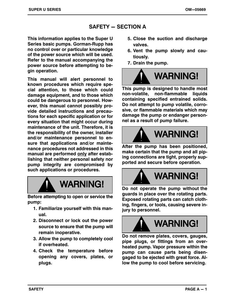 Safety - section a | Gorman-Rupp Pumps U6B60S-B 1289612 and up User Manual | Page 6 / 41