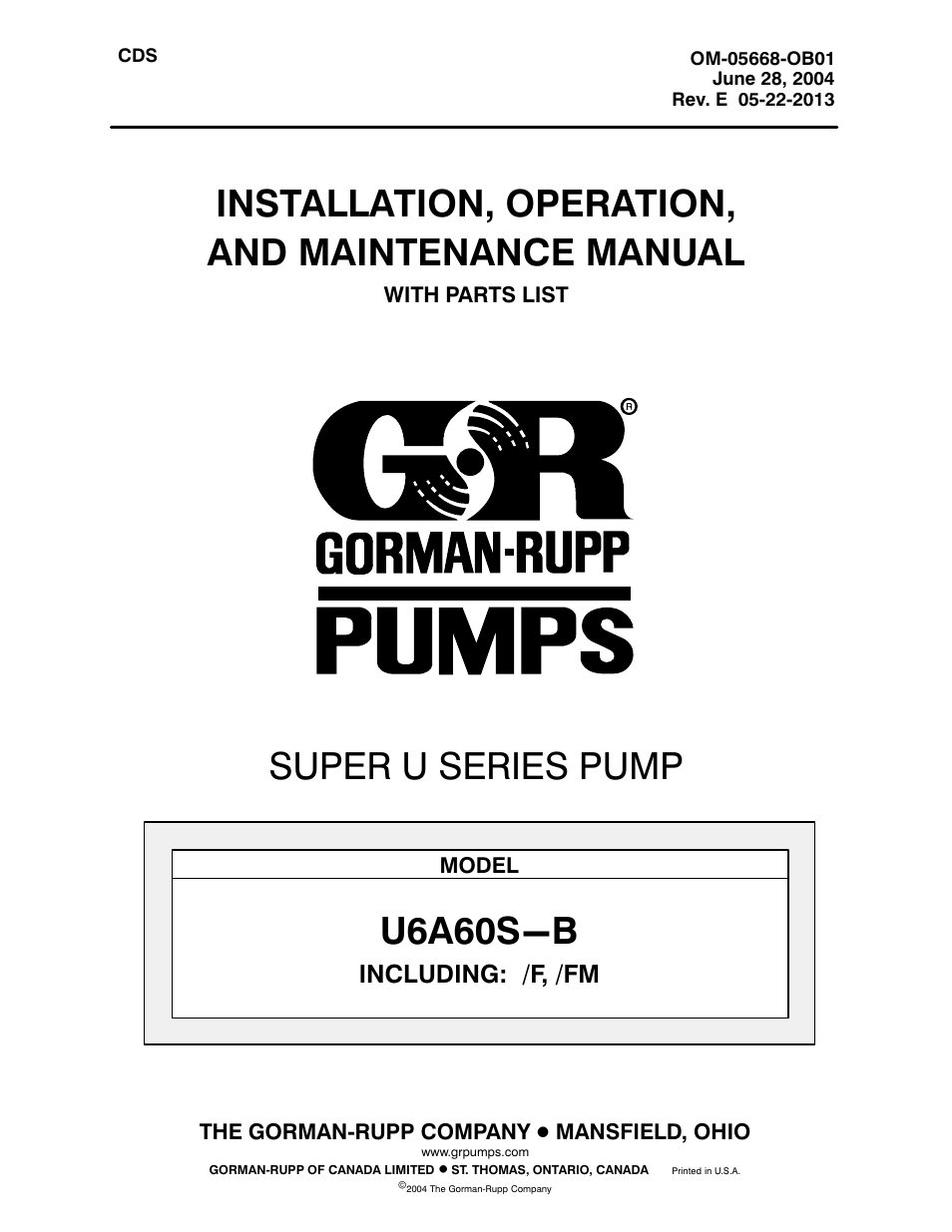 Gorman-Rupp Pumps U6A60S-B 1289665 and up User Manual | 41 pages