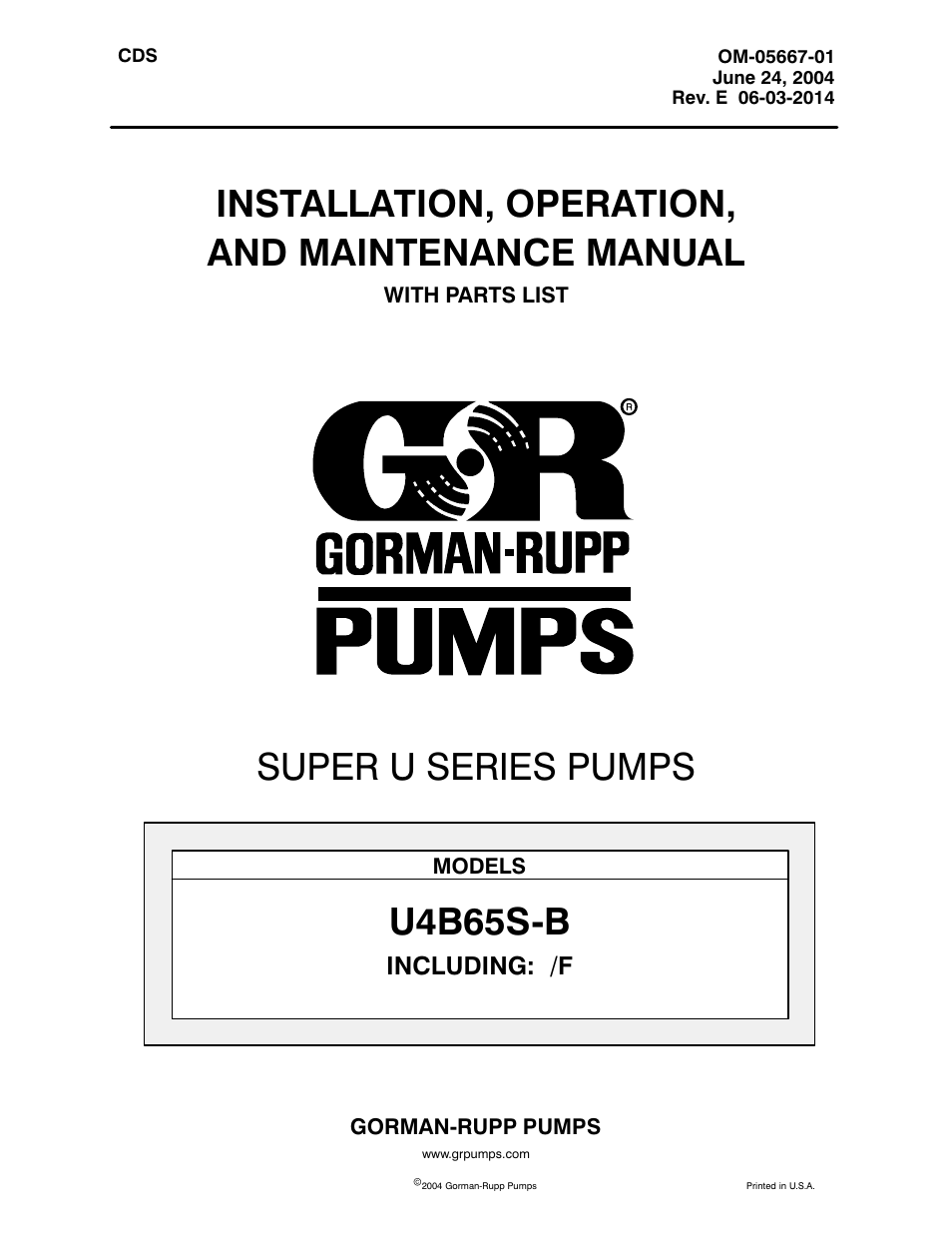 Gorman-Rupp Pumps U4B65S-B 1298951 and up User Manual | 39 pages