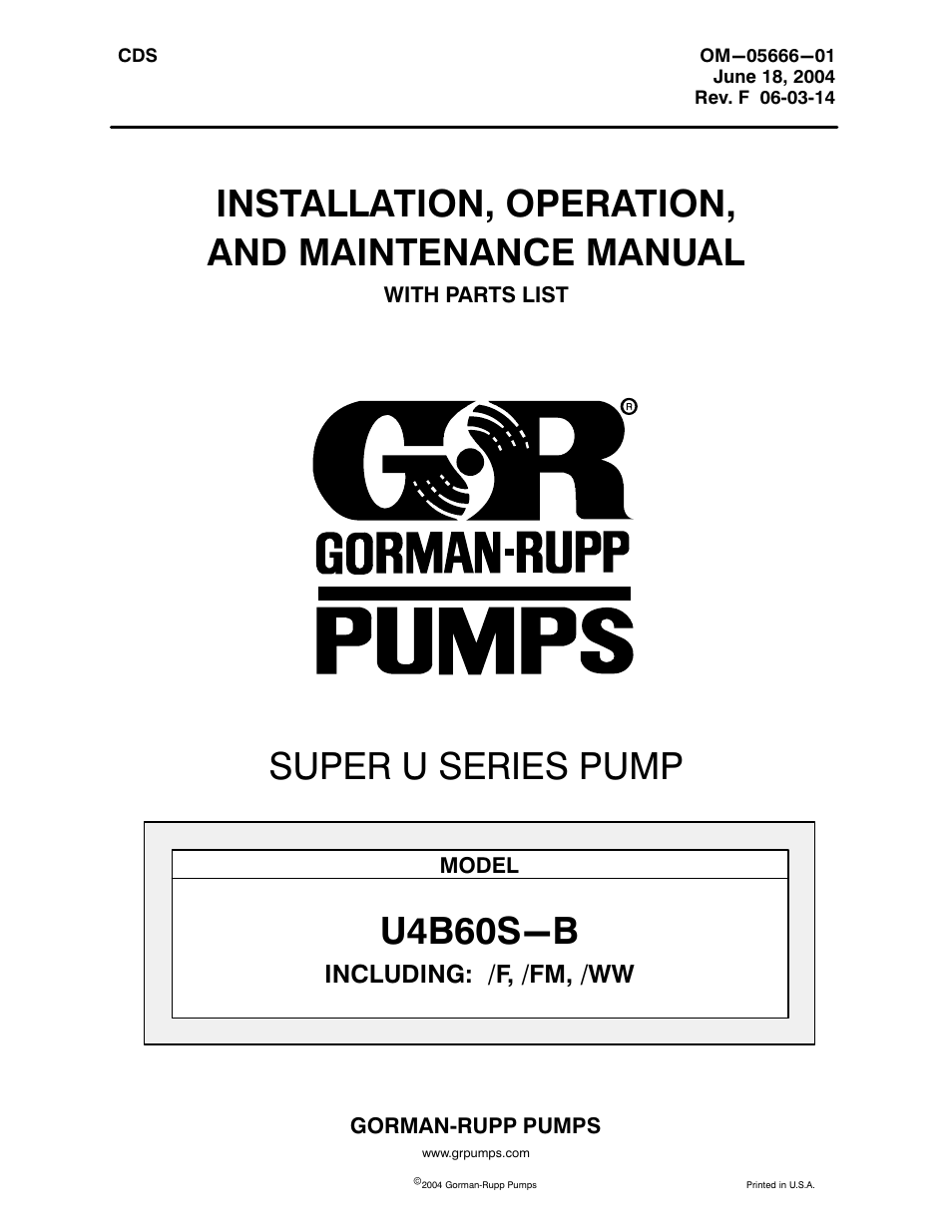 Gorman-Rupp Pumps U4B60S-B 1289525 and up User Manual | 41 pages