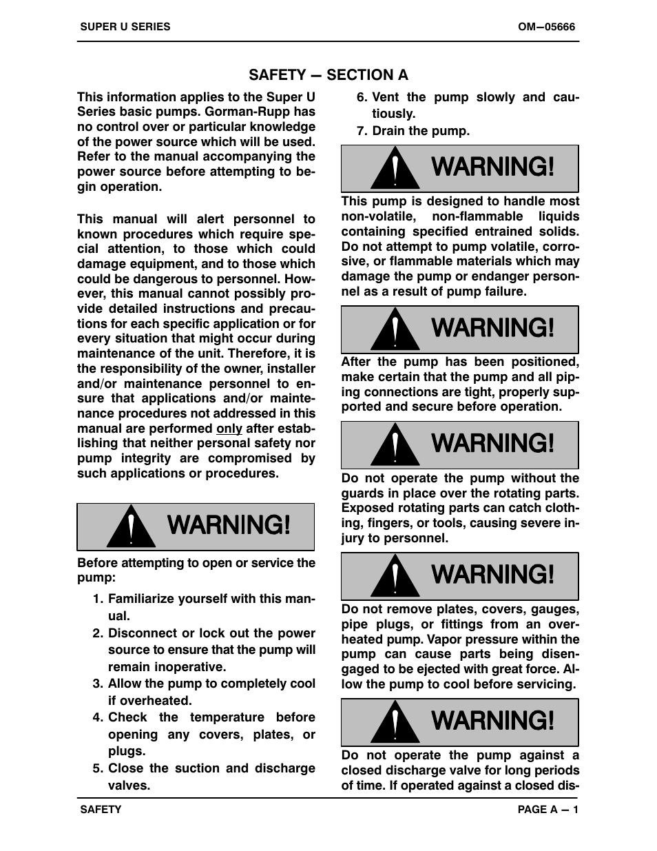 Safety - section a | Gorman-Rupp Pumps U4B60S-B 1289525 and up User Manual | Page 6 / 41