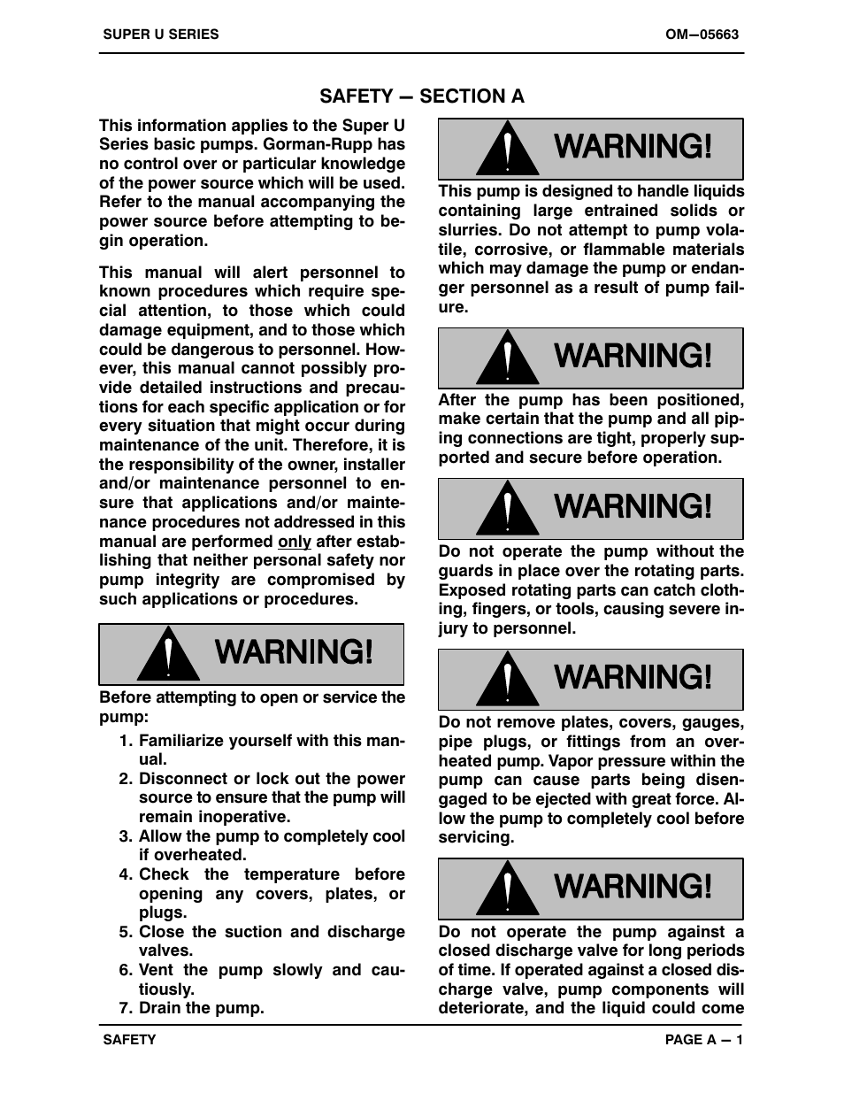 Safety - section a | Gorman-Rupp Pumps U3B60S-B 1289509 and up User Manual | Page 6 / 40