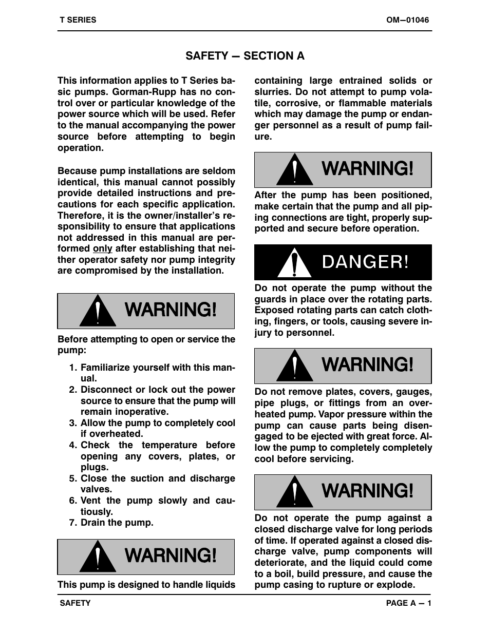 Safety - section a | Gorman-Rupp Pumps T6A3-B /F,/FM User Manual | Page 6 / 39