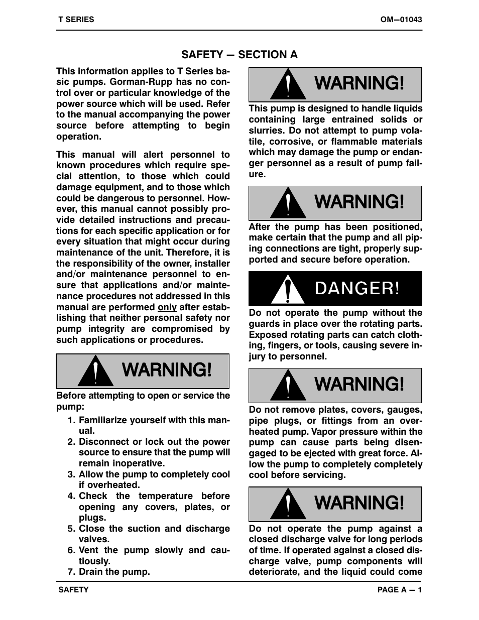 Safety - section a | Gorman-Rupp Pumps T4A3-B /F,/FM User Manual | Page 6 / 39