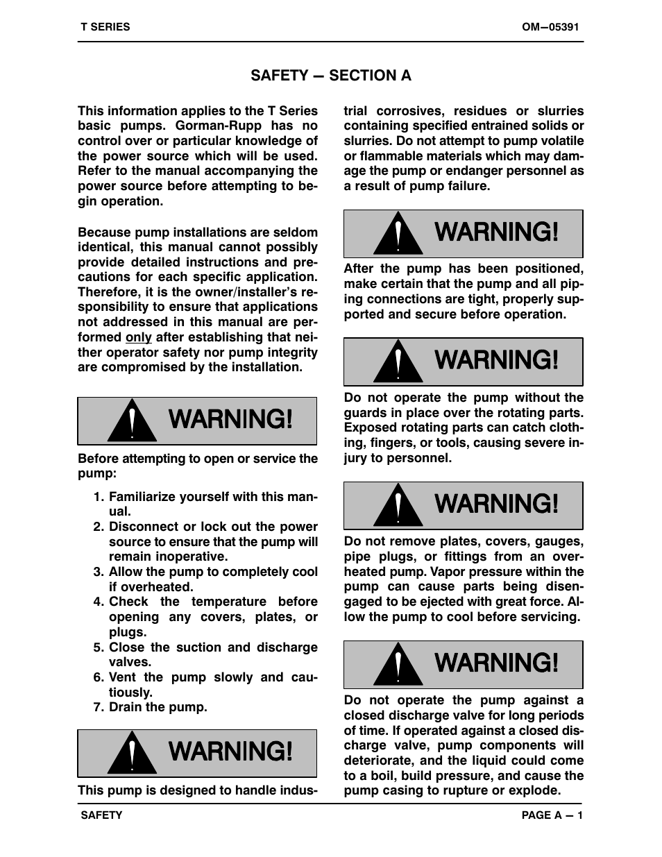 Safety - section a | Gorman-Rupp Pumps T2A65-B /F,/FM User Manual | Page 6 / 39