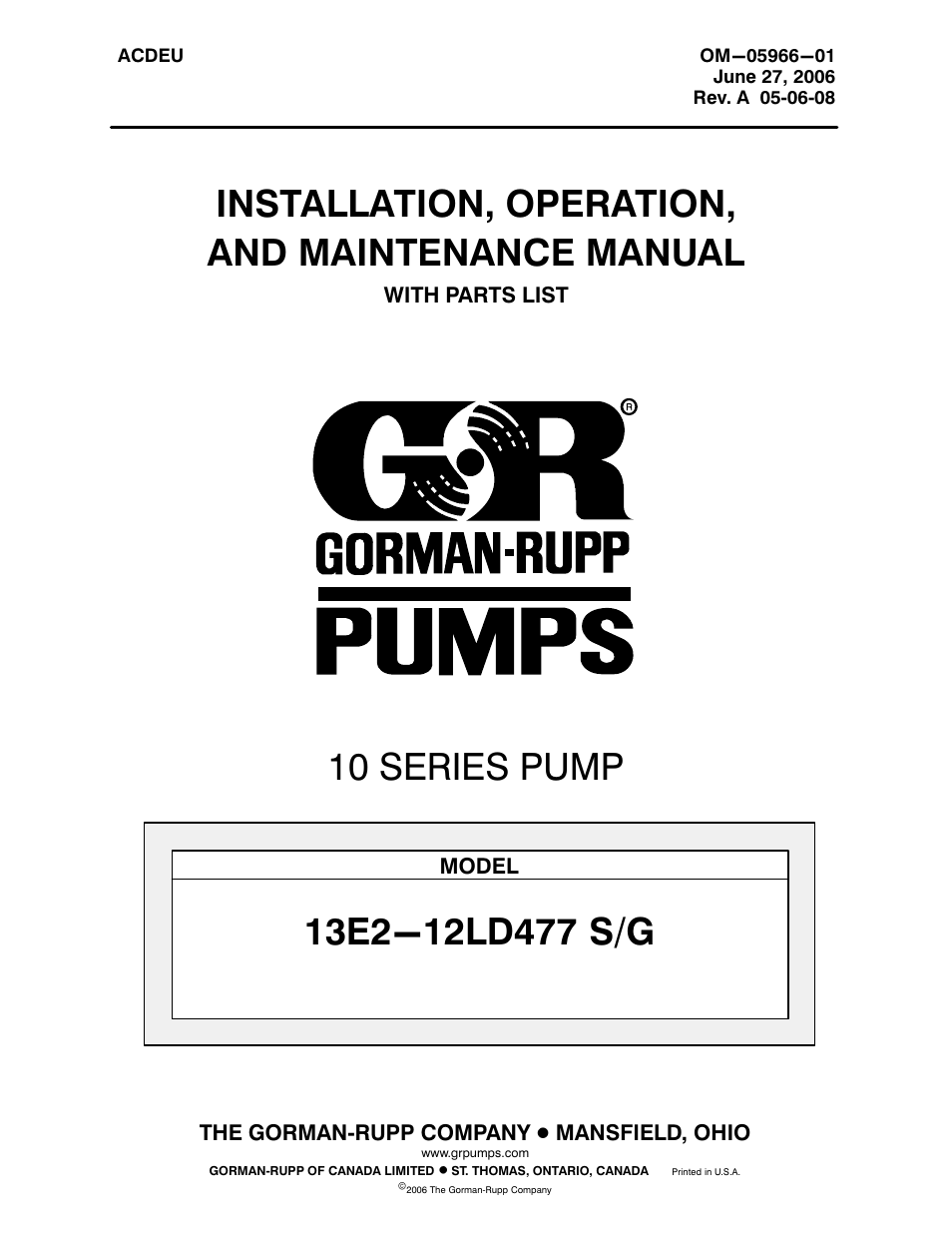 Gorman-Rupp Pumps 13E2-12LD477 S/G 1345995 and up User Manual | 33 pages