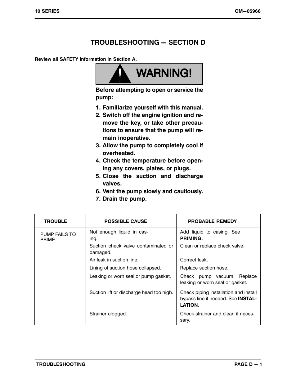 Troubleshooting - section d | Gorman-Rupp Pumps 13E2-12LD477 S/G 1345995 and up User Manual | Page 16 / 33