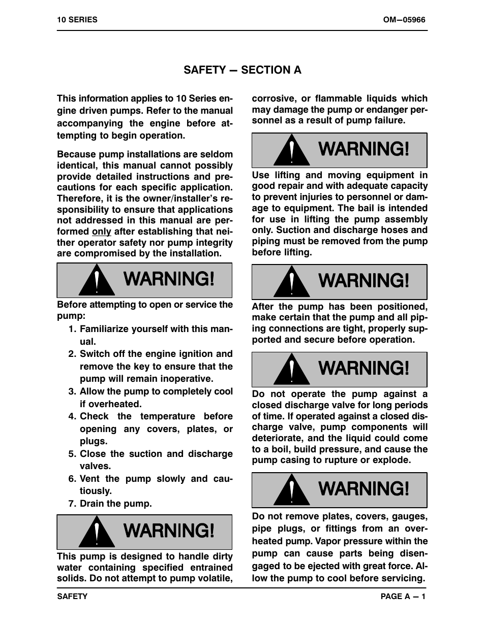 Safety - section a | Gorman-Rupp Pumps 13E2-12LD477 S/G 1345995 and up User Manual | Page 6 / 33