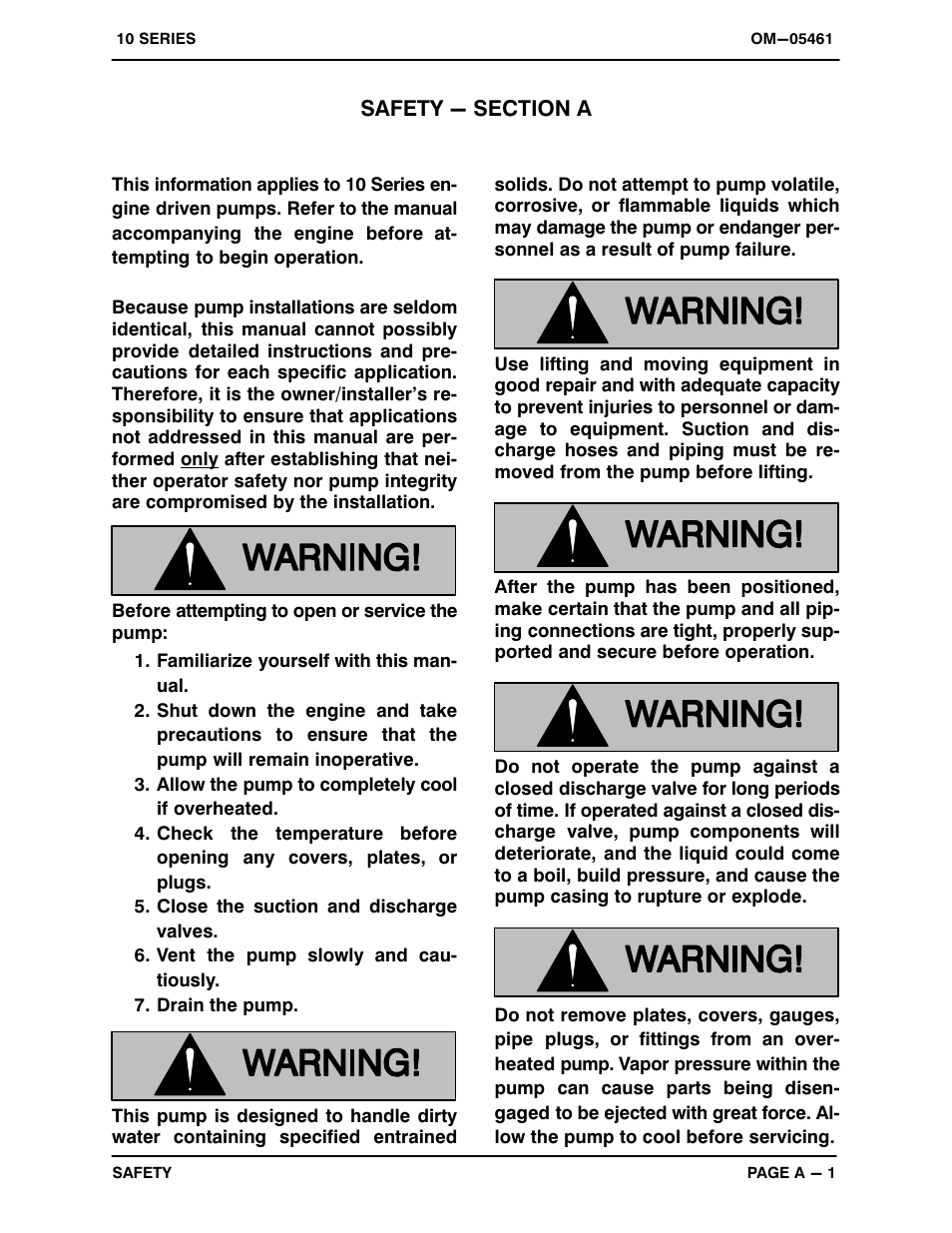 Safety - section a | Gorman-Rupp Pumps 13D1-L70EE S/G 1264232 and up User Manual | Page 6 / 28