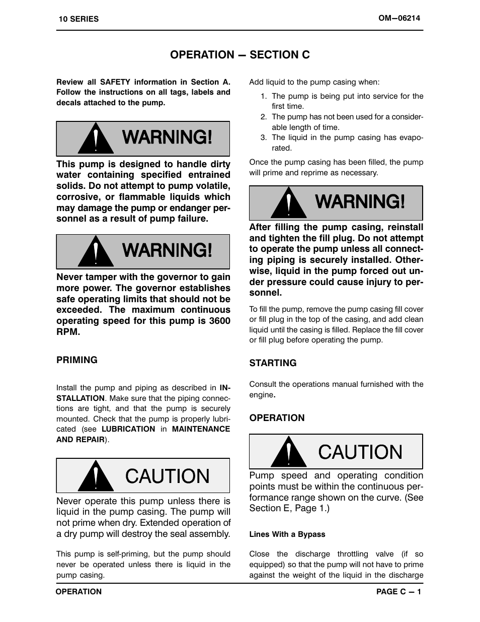 Operation - section c | Gorman-Rupp Pumps 13D-GX270 1421807 and up User Manual | Page 13 / 29