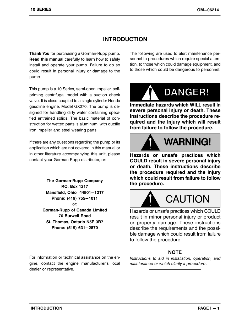 Introduction | Gorman-Rupp Pumps 13D-GX270 1421807 and up User Manual | Page 5 / 29
