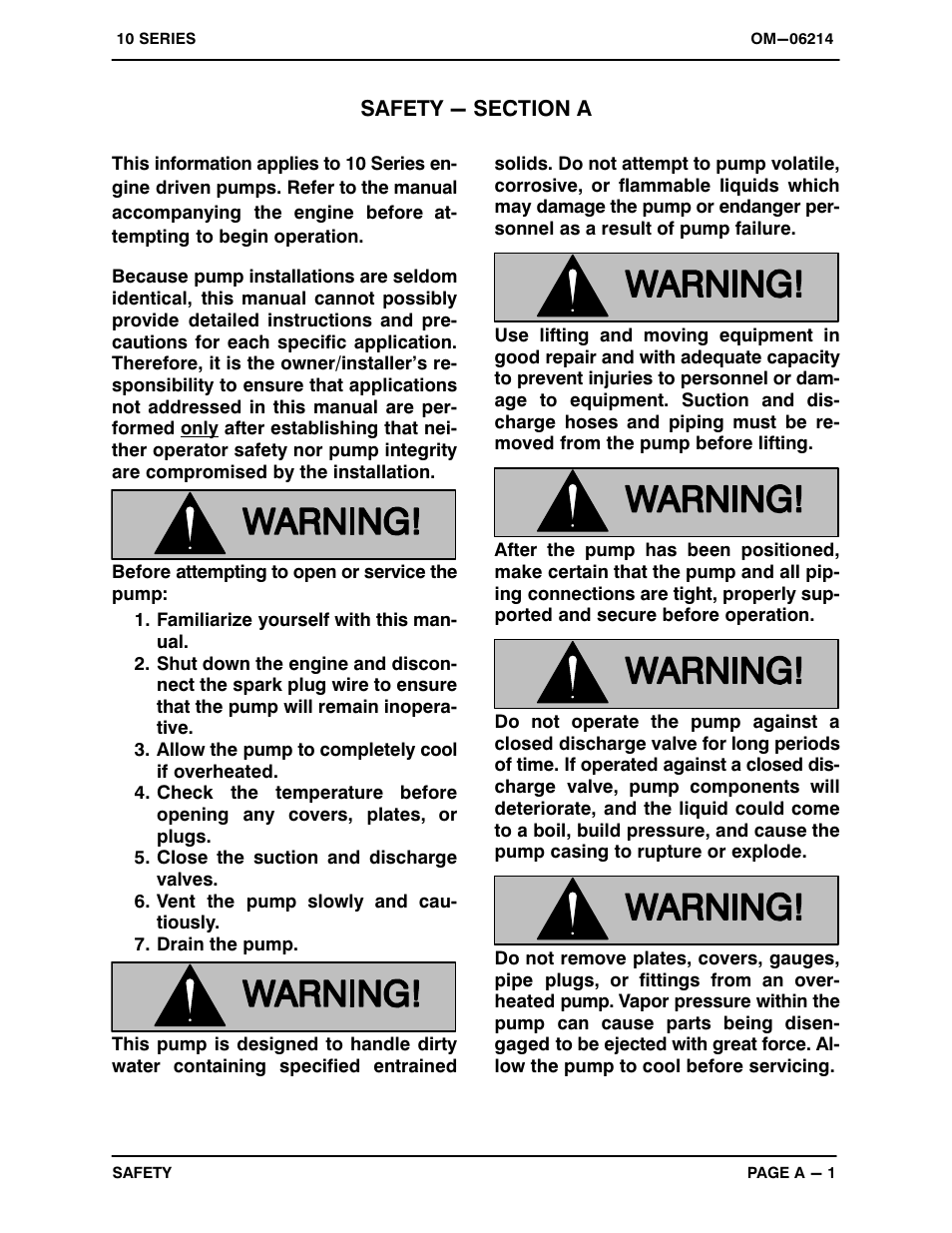 Safety - section a | Gorman-Rupp Pumps 13D-GX270 1421807 and up User Manual | Page 6 / 29