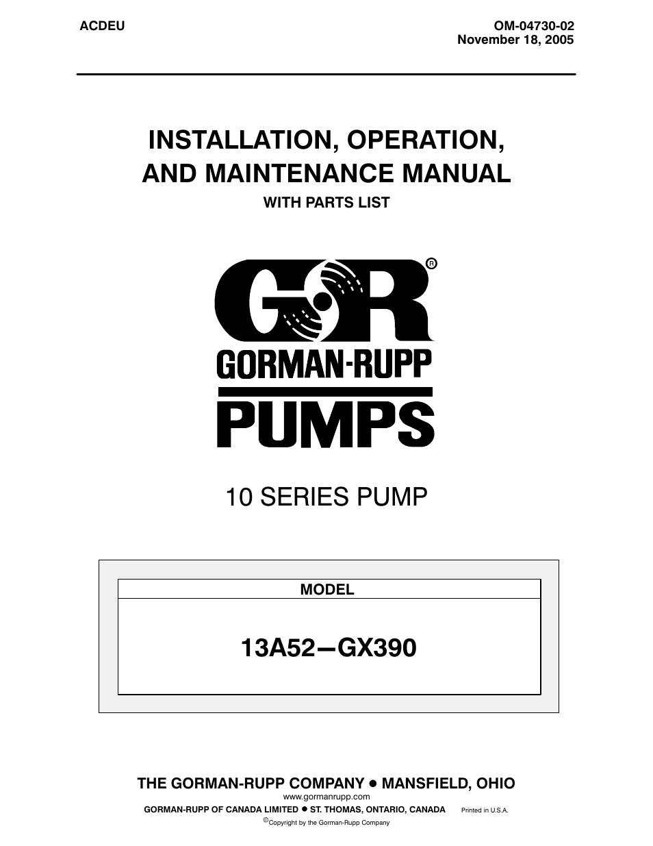 Gorman-Rupp Pumps 13A52-GX390 1371656 and up User Manual | 28 pages