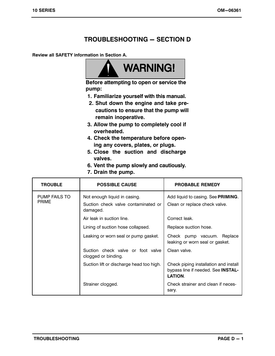Troubleshooting - section d | Gorman-Rupp Pumps 12D1-1B20 1463862 and up User Manual | Page 16 / 28