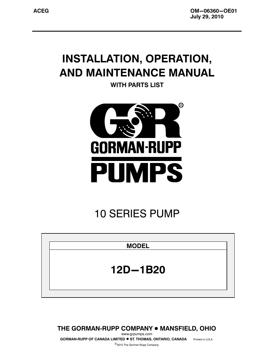 Gorman-Rupp Pumps 12D-1B20 1483730 and up User Manual | 29 pages