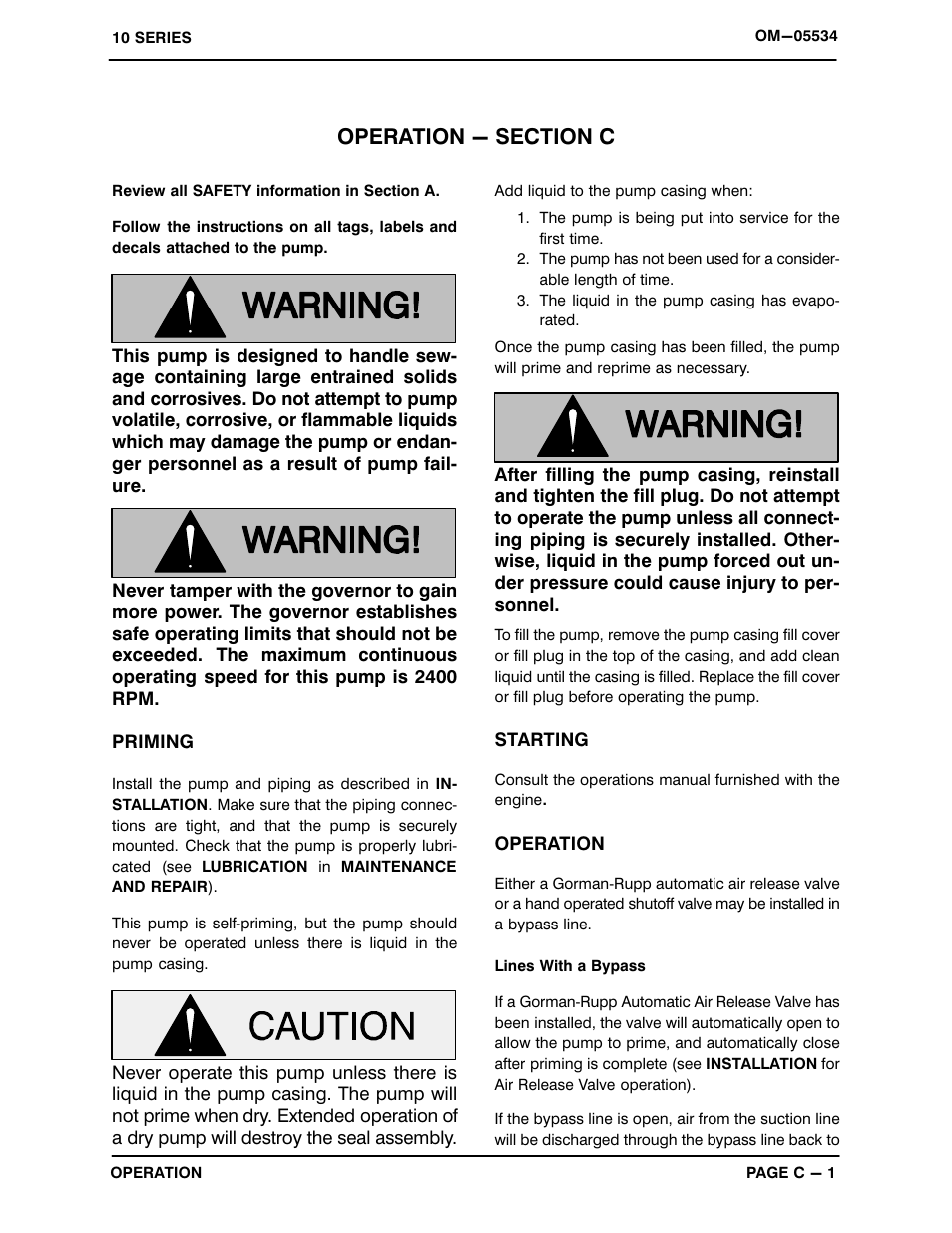 Operation - section c | Gorman-Rupp Pumps 16D60-F3L 1318307 and up User Manual | Page 14 / 37