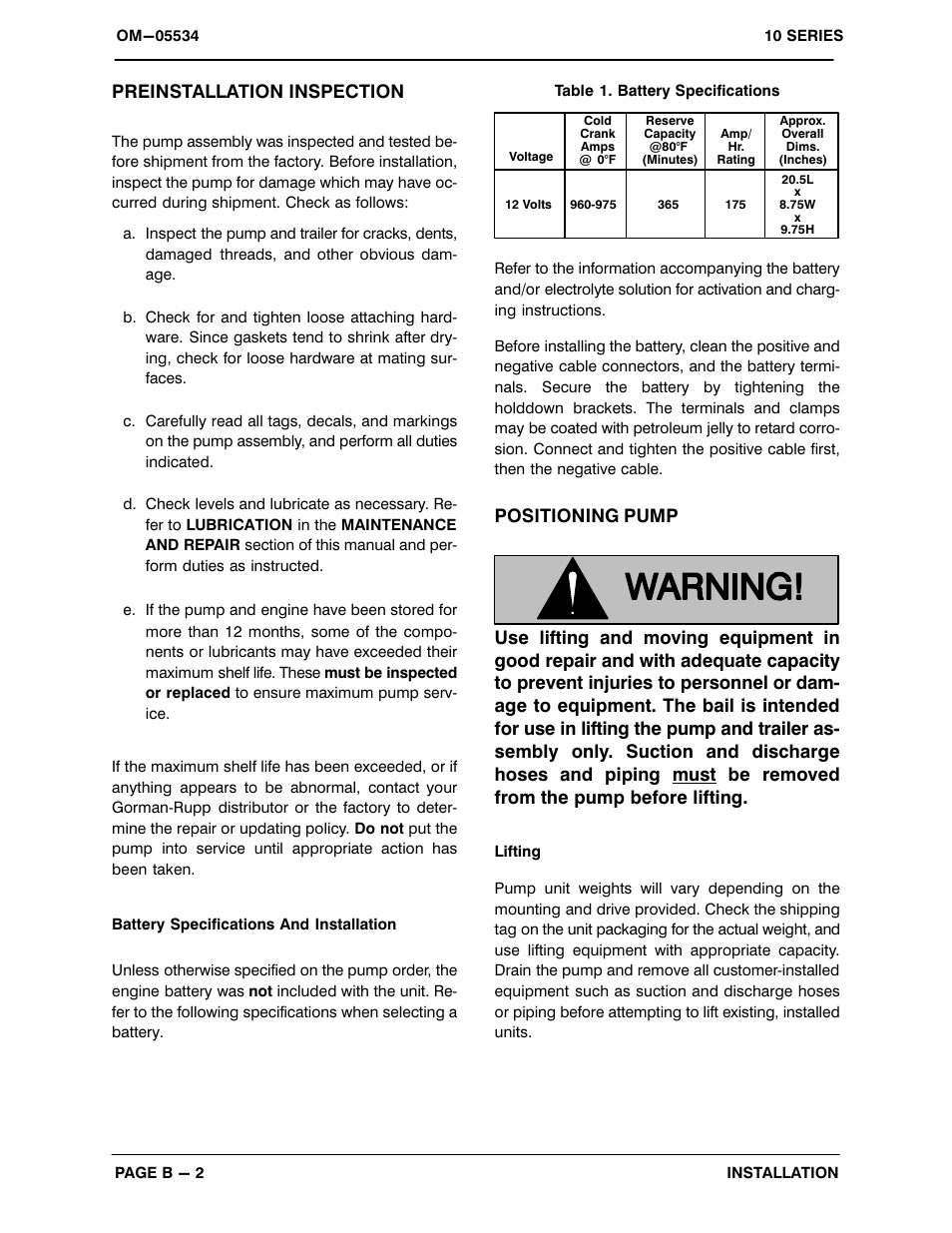 Preinstallation inspection | Gorman-Rupp Pumps 16D60-F3L 1318307 and up User Manual | Page 9 / 37