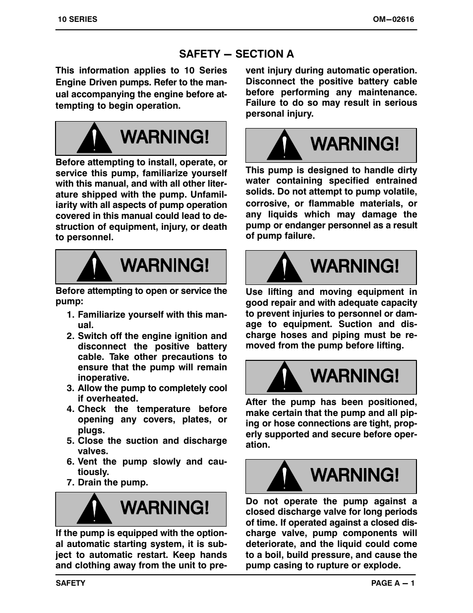 Safety - section a | Gorman-Rupp Pumps 16C20-F5L 1338868 and up User Manual | Page 6 / 38