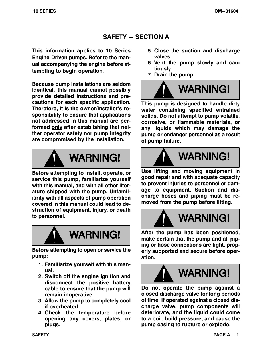 Safety - section a | Gorman-Rupp Pumps 16C20-F4L 1317844 and up User Manual | Page 6 / 38