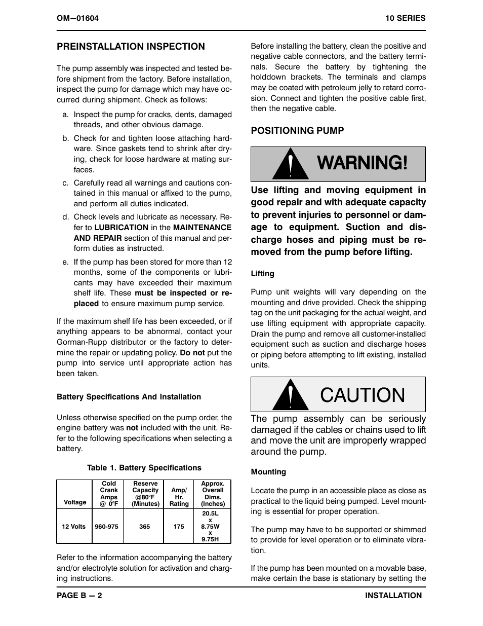 Preinstallation inspection | Gorman-Rupp Pumps 16C20-F4L 1317844 and up User Manual | Page 9 / 38