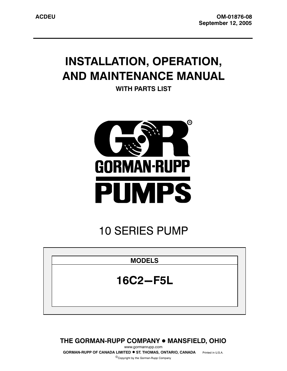 Gorman-Rupp Pumps 16C2-F5L 1338631 and up User Manual | 38 pages