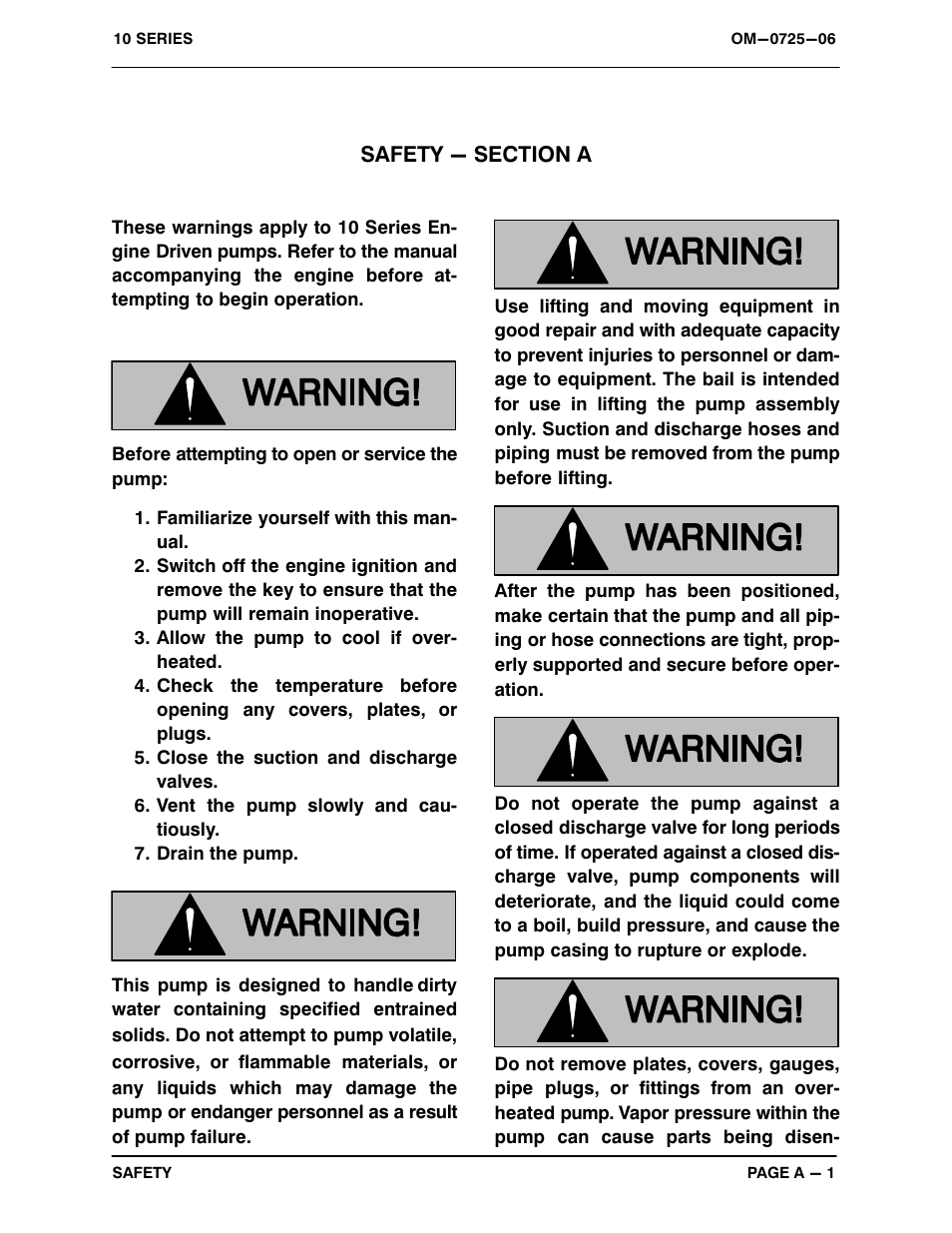 Safety - section a | Gorman-Rupp Pumps 16C2-F4L 913960 thru 1013565 User Manual | Page 5 / 36