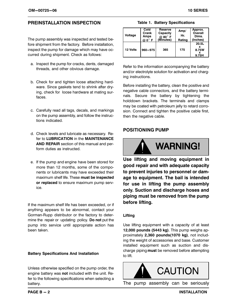 Preinstallation inspection, The pump assembly can be seriously | Gorman-Rupp Pumps 16C2-F4L 913960 thru 1013565 User Manual | Page 8 / 36