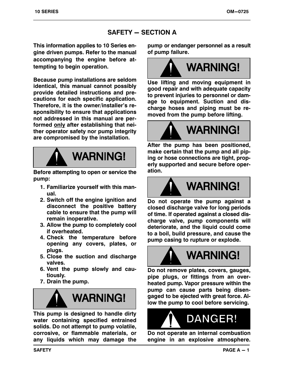 Safety - section a | Gorman-Rupp Pumps 16C2-F4L 1319251 and up User Manual | Page 6 / 39