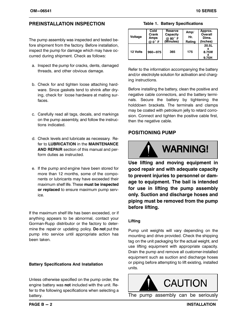 Preinstallation inspection, The pump assembly can be seriously | Gorman-Rupp Pumps 16C2-4045T 1514991 and up User Manual | Page 9 / 39