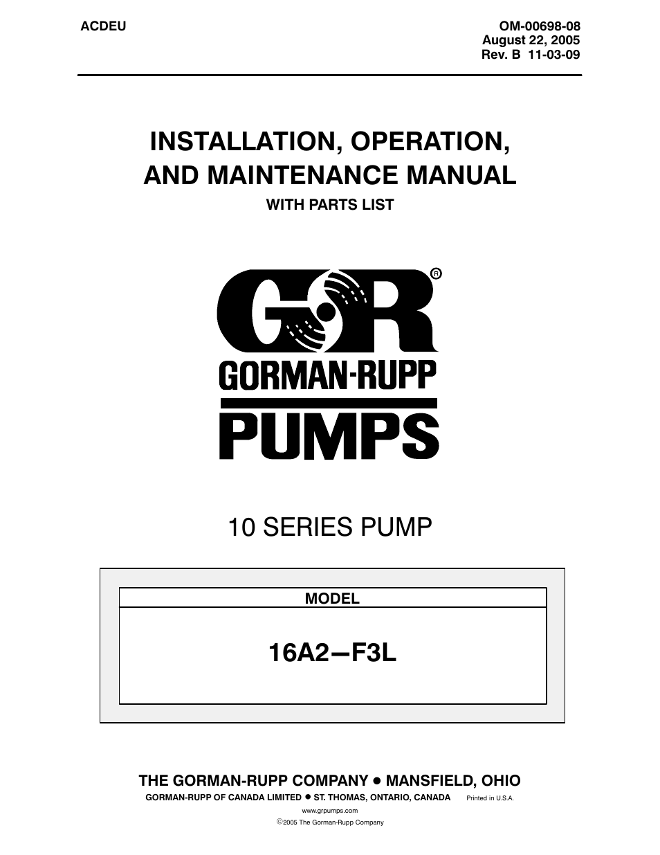 Gorman-Rupp Pumps 16A2-F3L 1317807 and up User Manual | 40 pages