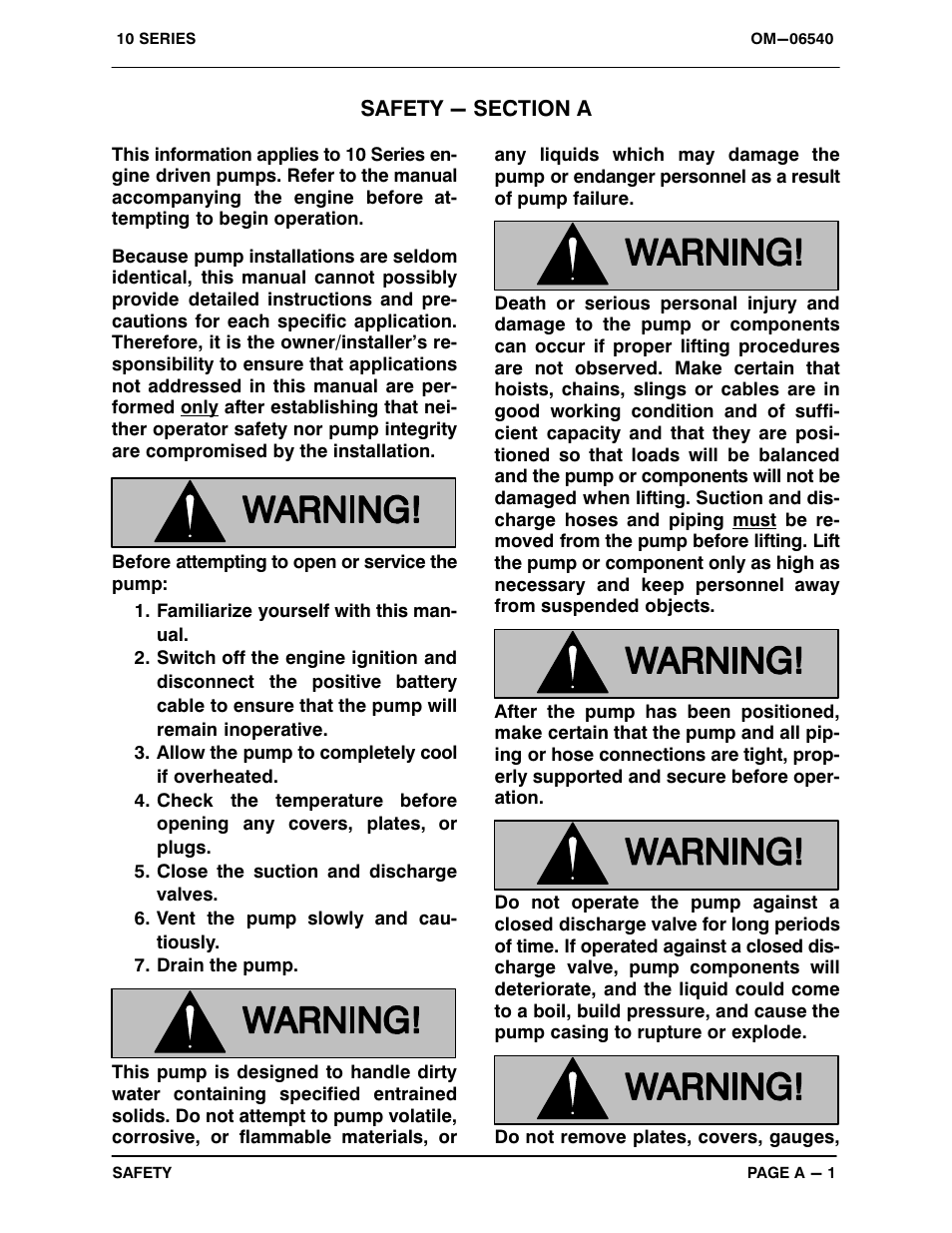 Safety - section a | Gorman-Rupp Pumps 16A2-4045T 1514795 and up User Manual | Page 6 / 39