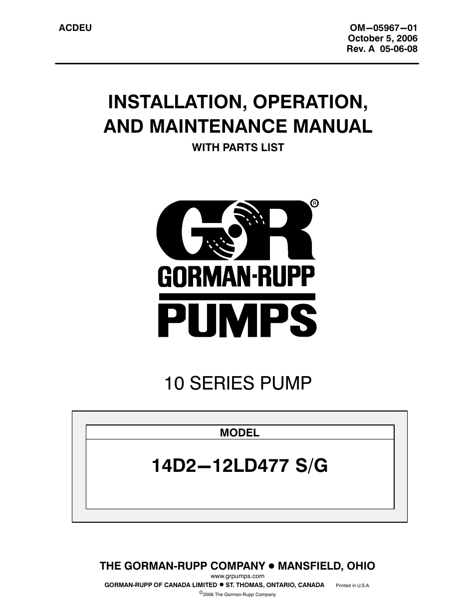 Gorman-Rupp Pumps 14D2-12LD477 S/G 1348079 and up User Manual | 33 pages