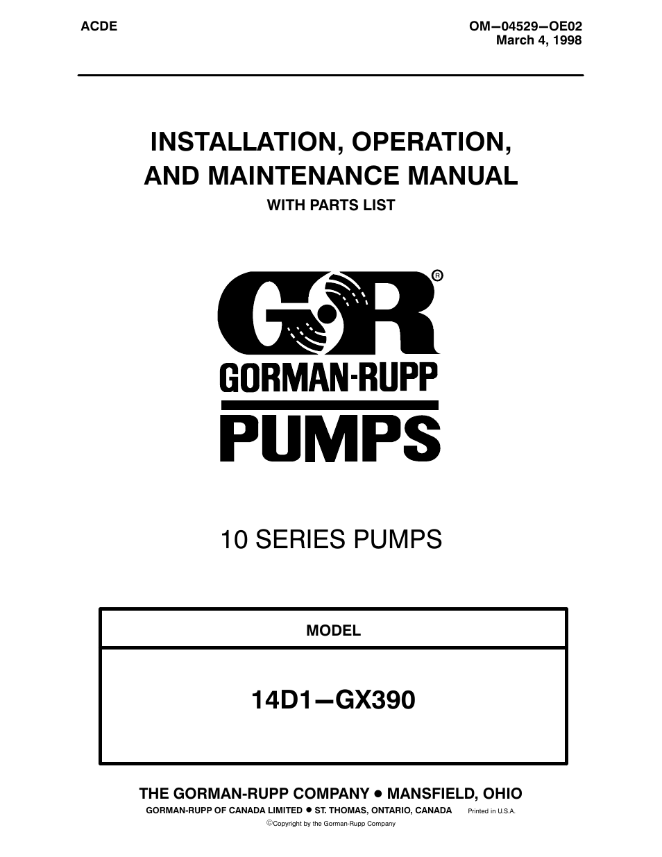 Gorman-Rupp Pumps 14D1-GX390 1142746 thru 1325667 User Manual | 28 pages